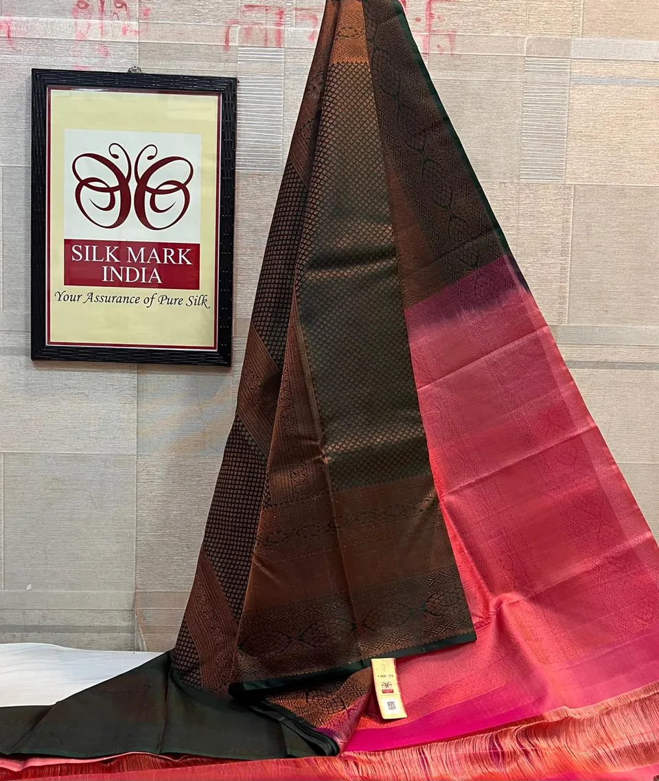 Chocolate & Pink kanchipuram pure silk saree