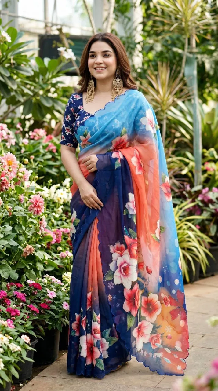 Coral Soft Pure Georgette Handwork Saree