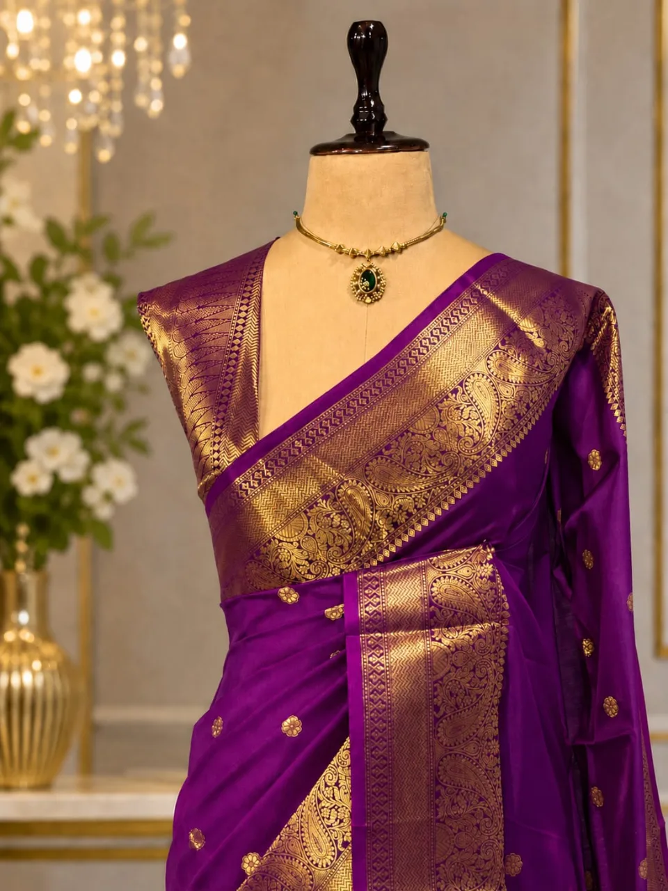 Deep Magenta Purple Party Wear Banarasi Saree