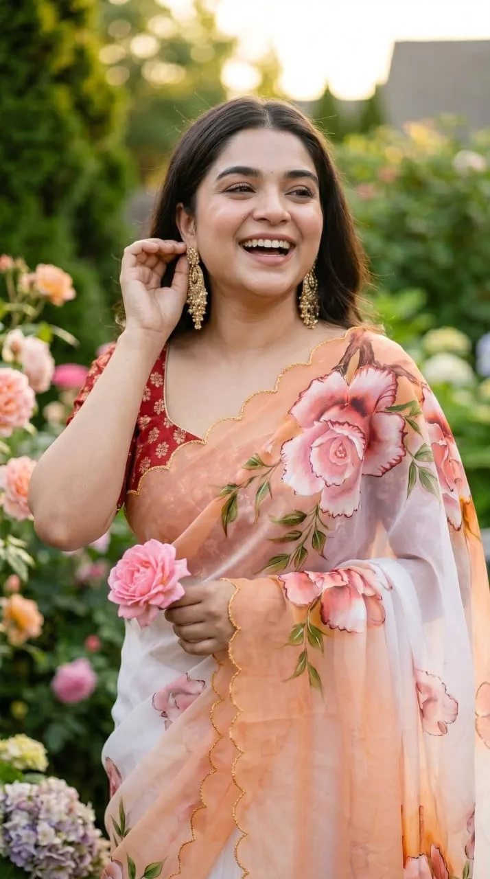 Gold Soft Pure Georgette Handwork Saree