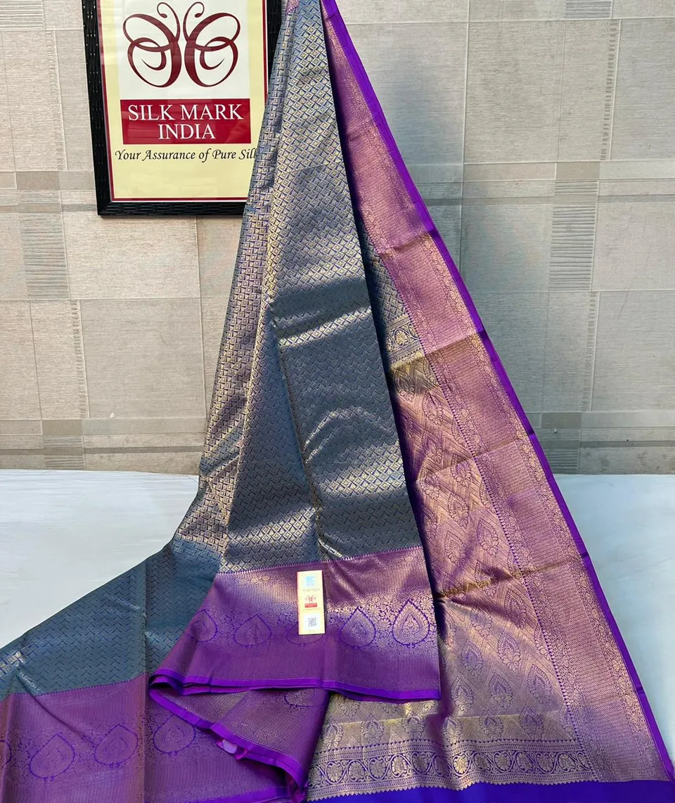Grey & Purple kanchipuram pure silk saree