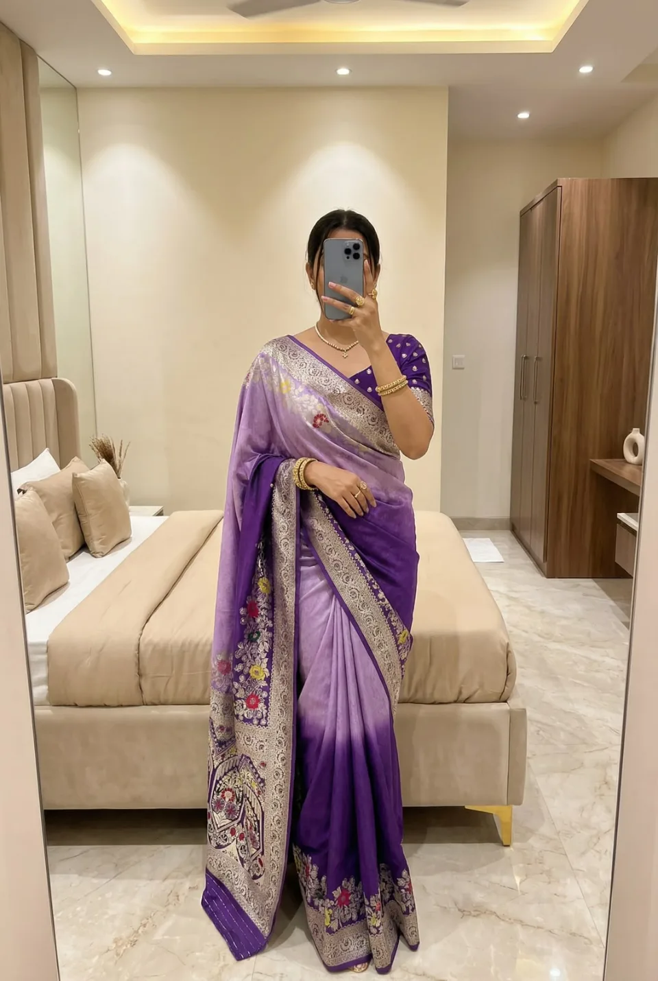 Grey Viscose Dola Silk Saree