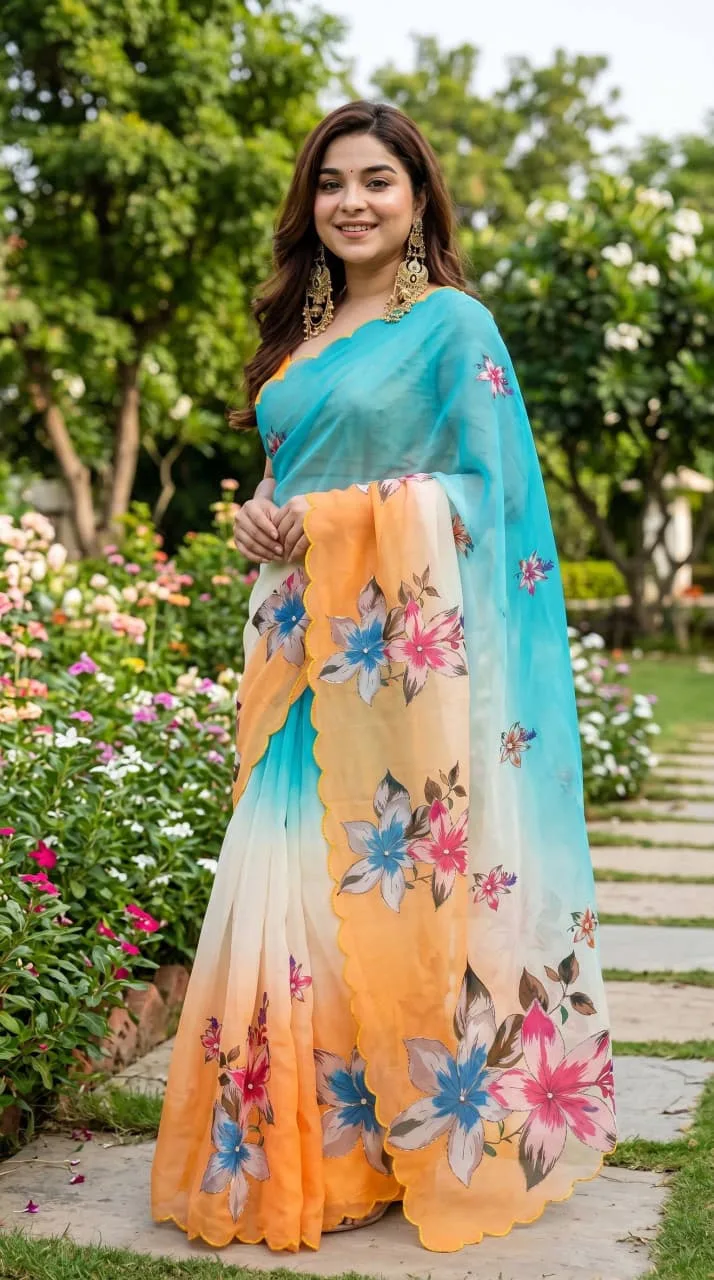 Light Blue Georgette Saree