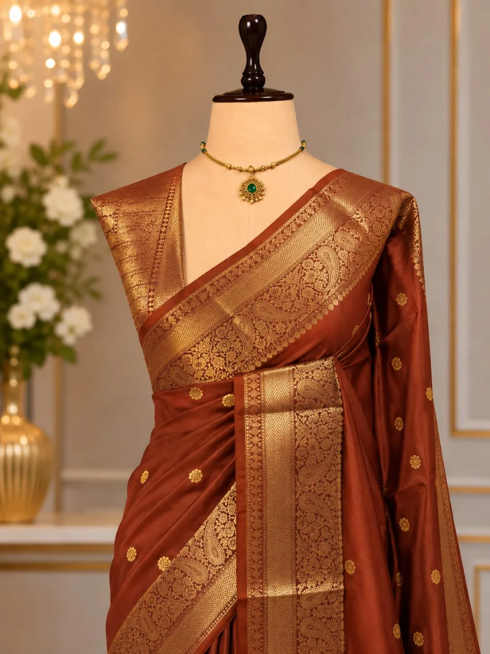 Light Brown Party Wear Banarasi Saree