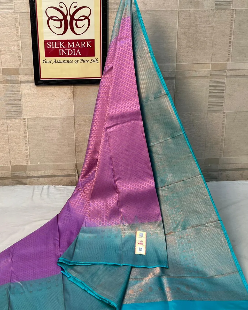 Lilac & Aqua kanchipuram pure silk saree