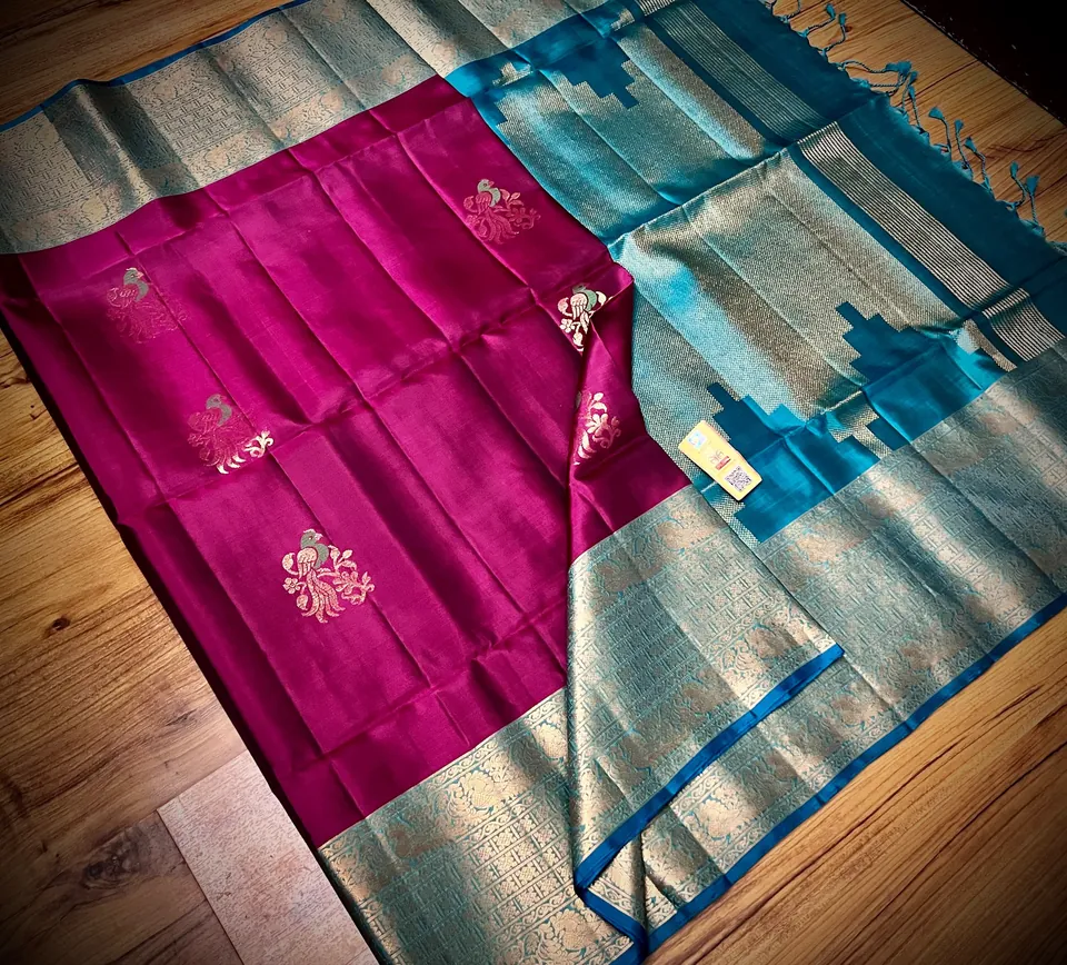 Magenta & Teal kanchipuram meena butta silk saree