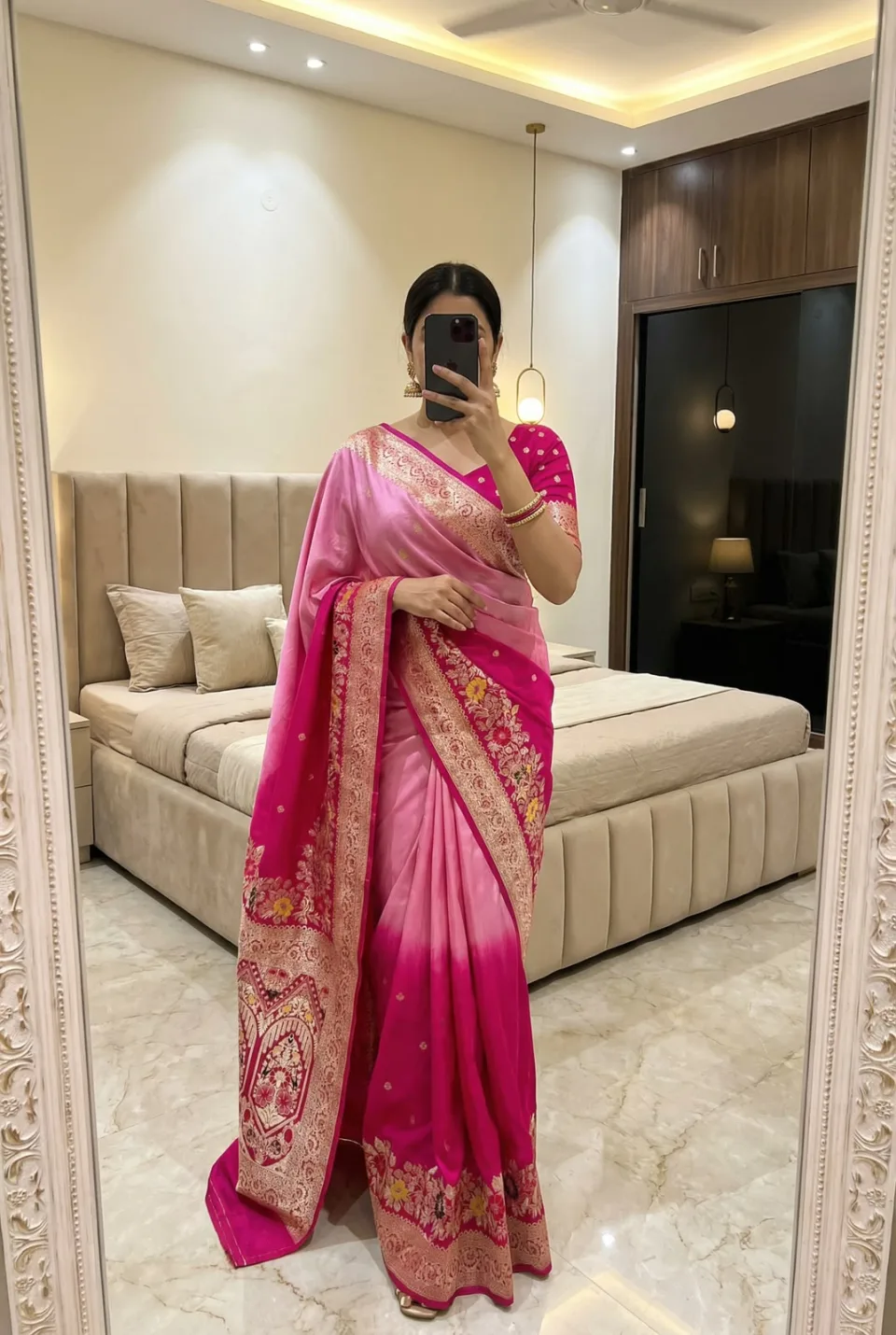Magenta Viscose Dola Silk Saree