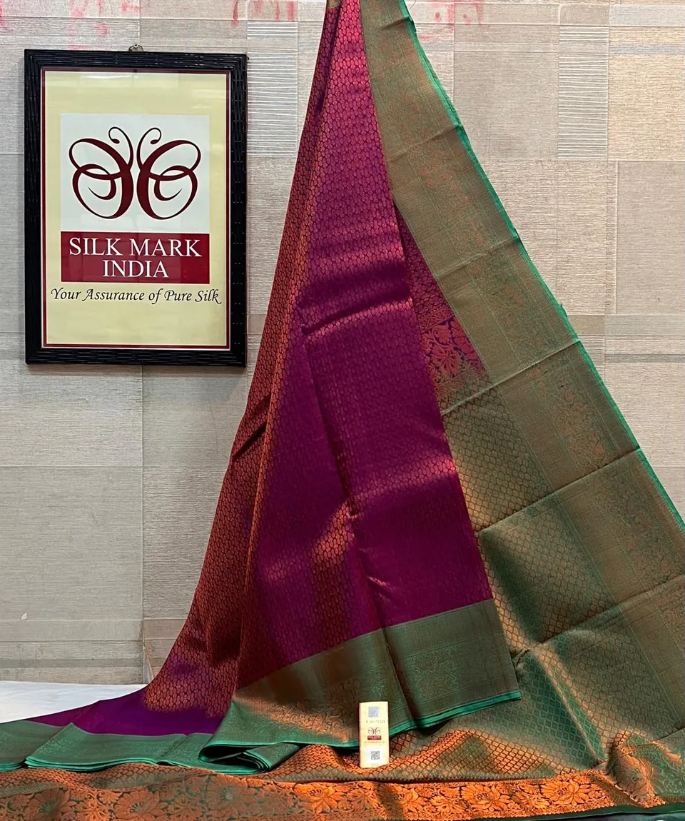 Maroon & Green kanchipuram pure silk saree