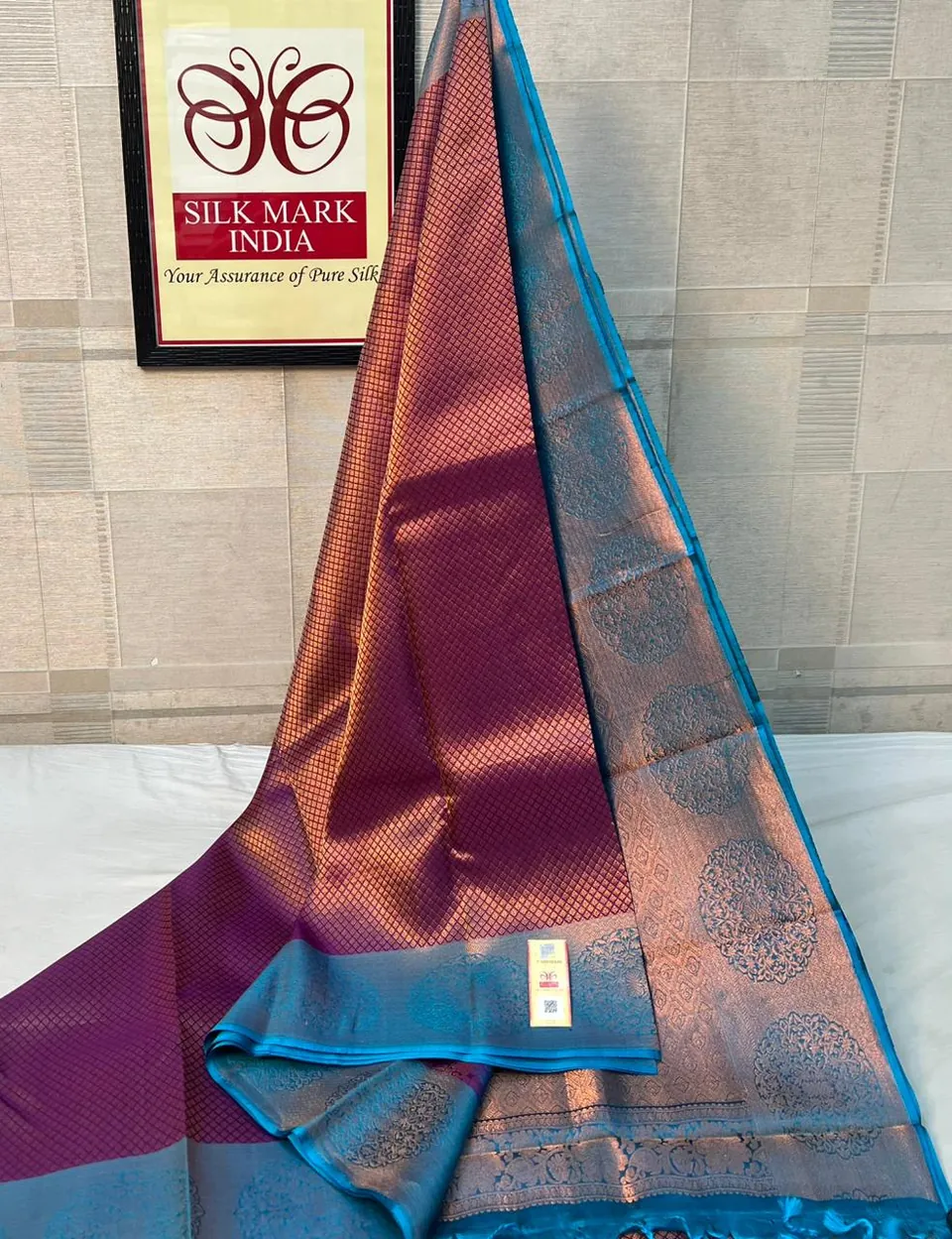 Maroon & Sky Blue kanchipuram pure silk saree