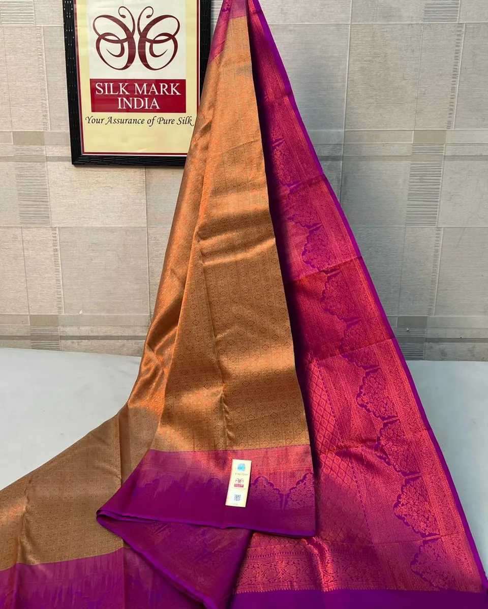 Mustard & Rani Pink kanchipuram pure silk saree