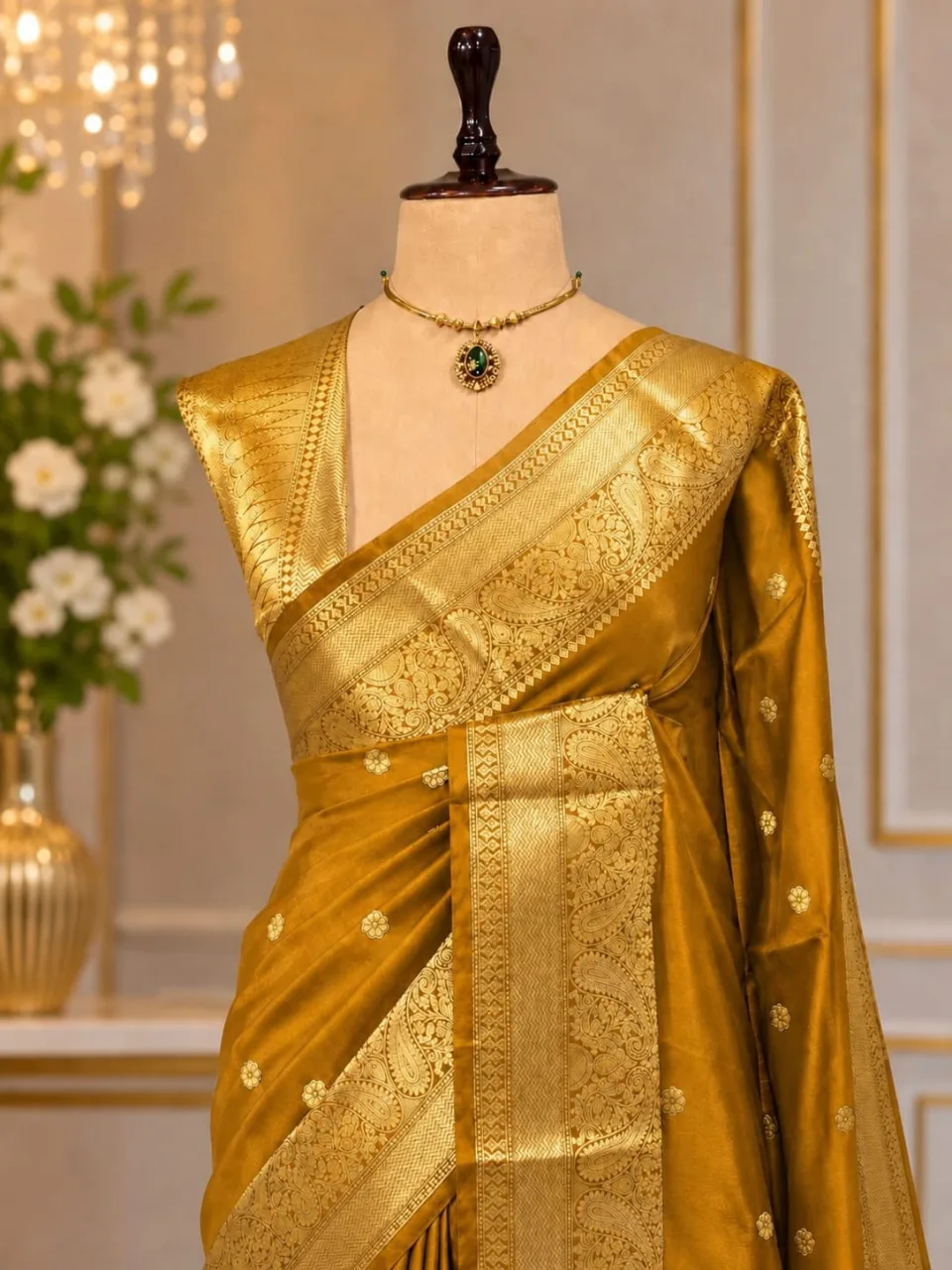 Mustard Party Wear Banarasi Saree