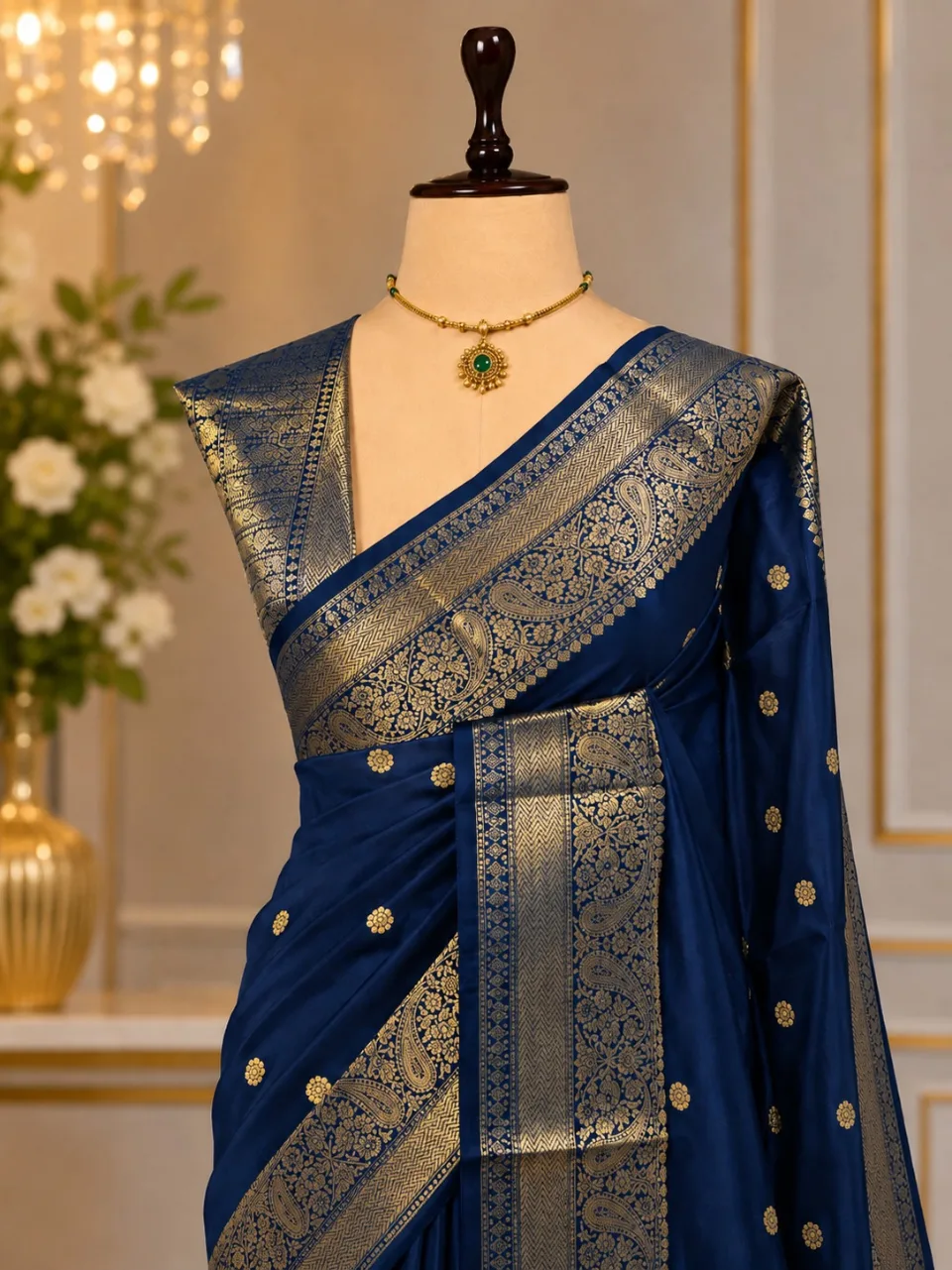 Navy Blue Party Wear Banarasi Saree