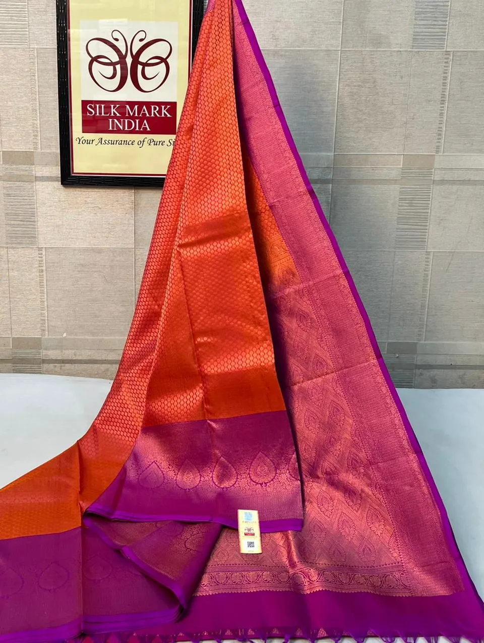 Orange & Magenta kanchipuram pure silk saree