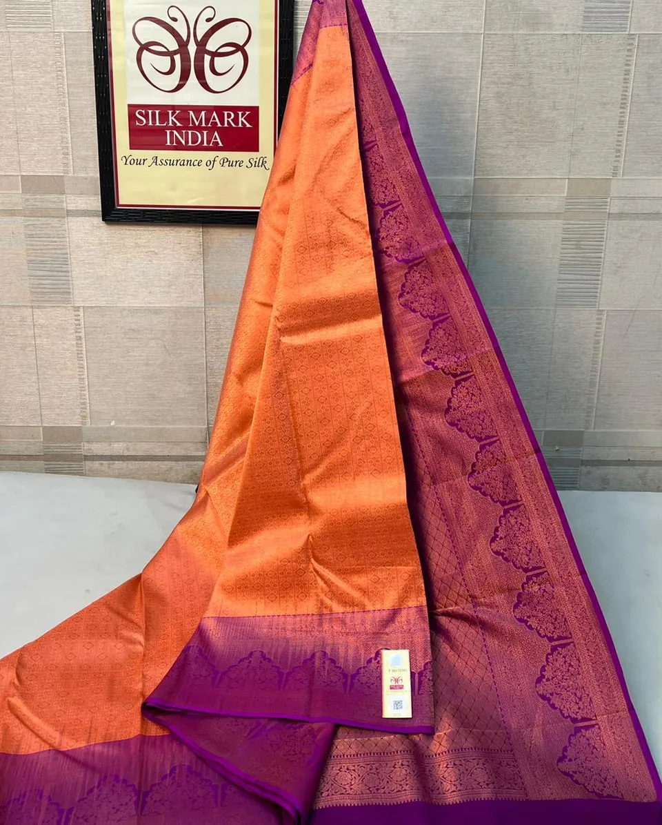 Orange & Purple kanchipuram pure silk saree