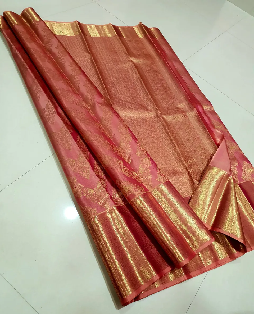 Peach kanchipuram brocade silk saree
