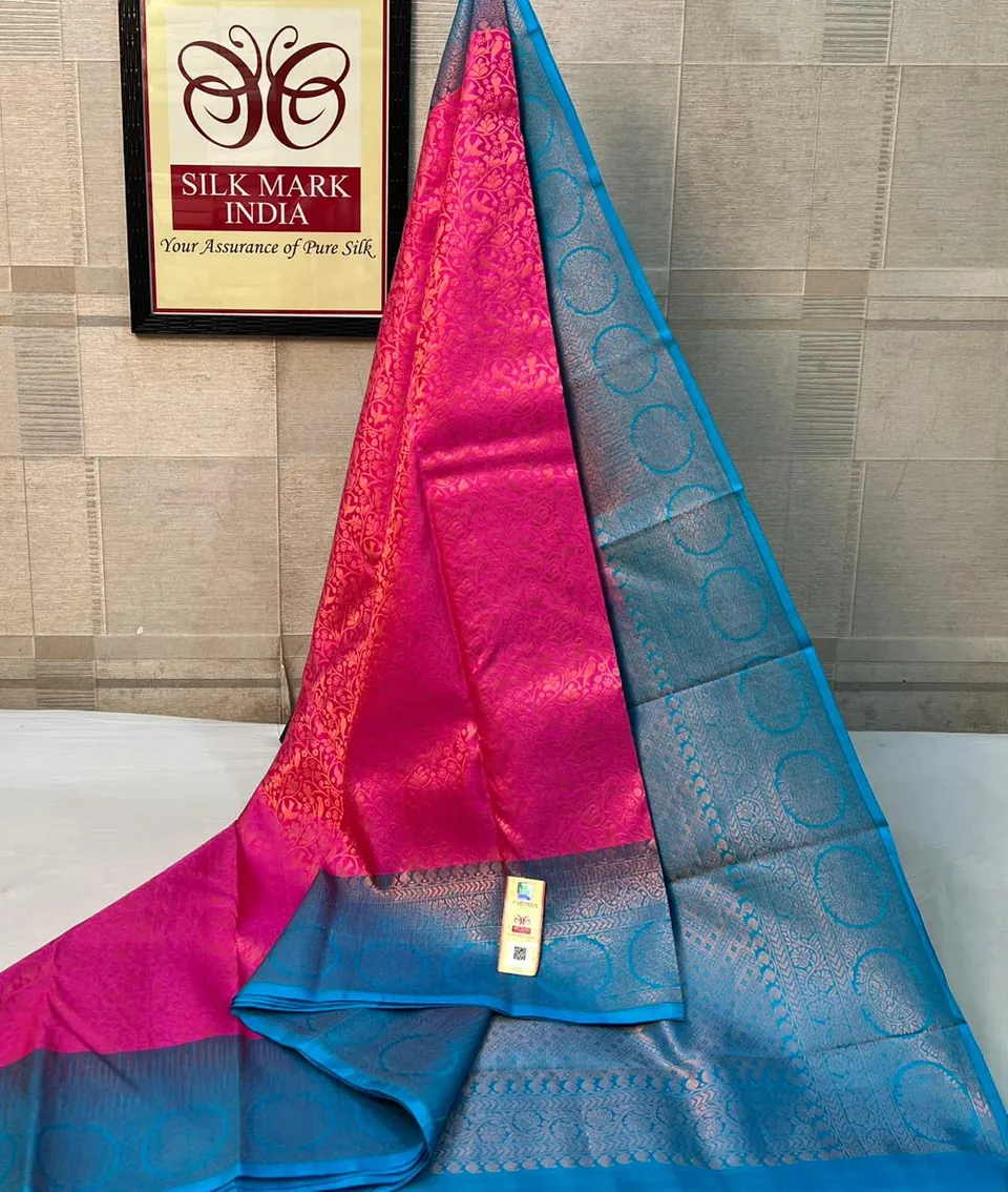 Pink & Sky Blue kanchipuram pure silk saree