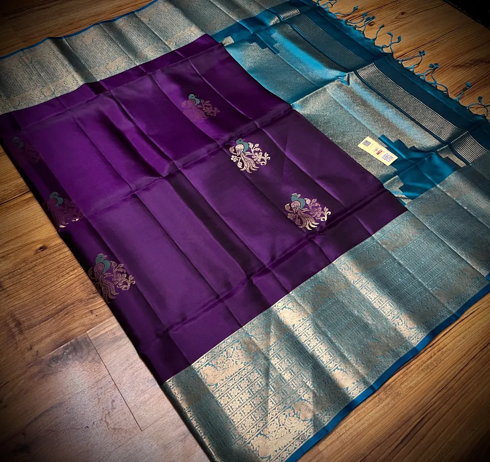 Purple & Teal kanchipuram meena butta silk saree