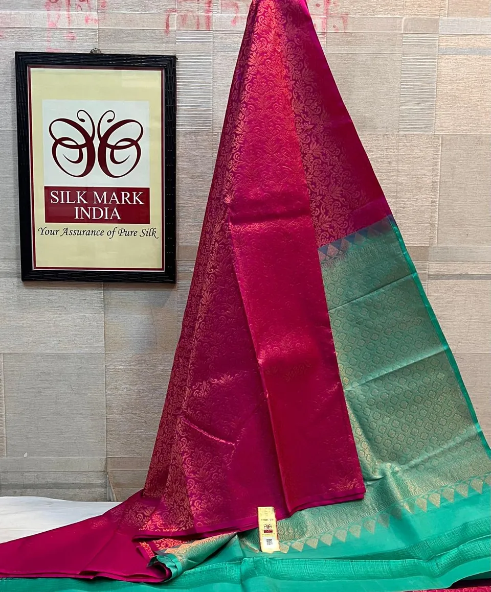 Rani Pink & Aqua kanchipuram pure silk saree