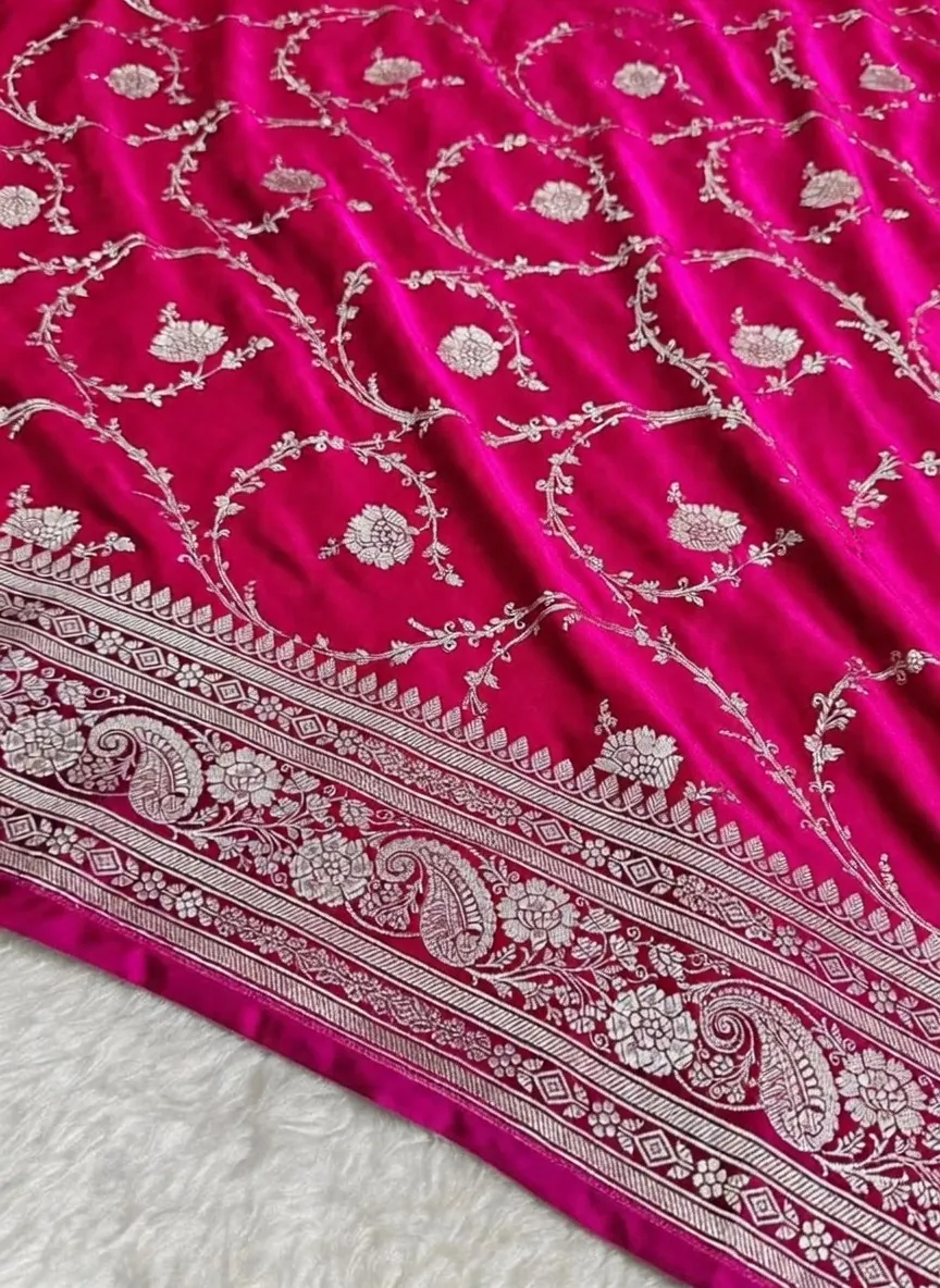 Rani Pink banarasi mashru silk jaal saree
