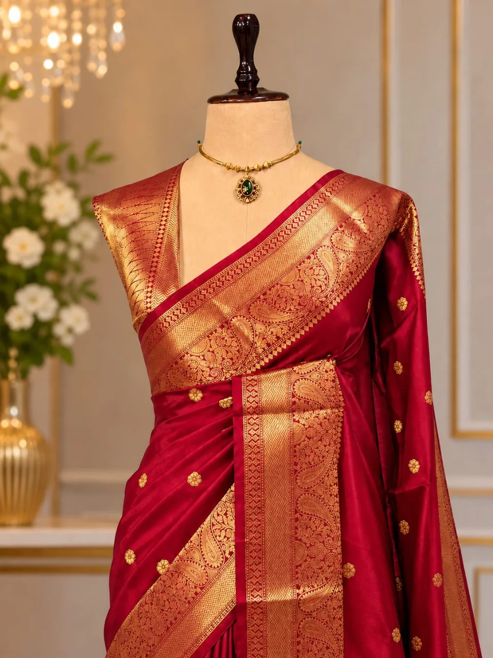 Red Party Wear Banarasi Saree