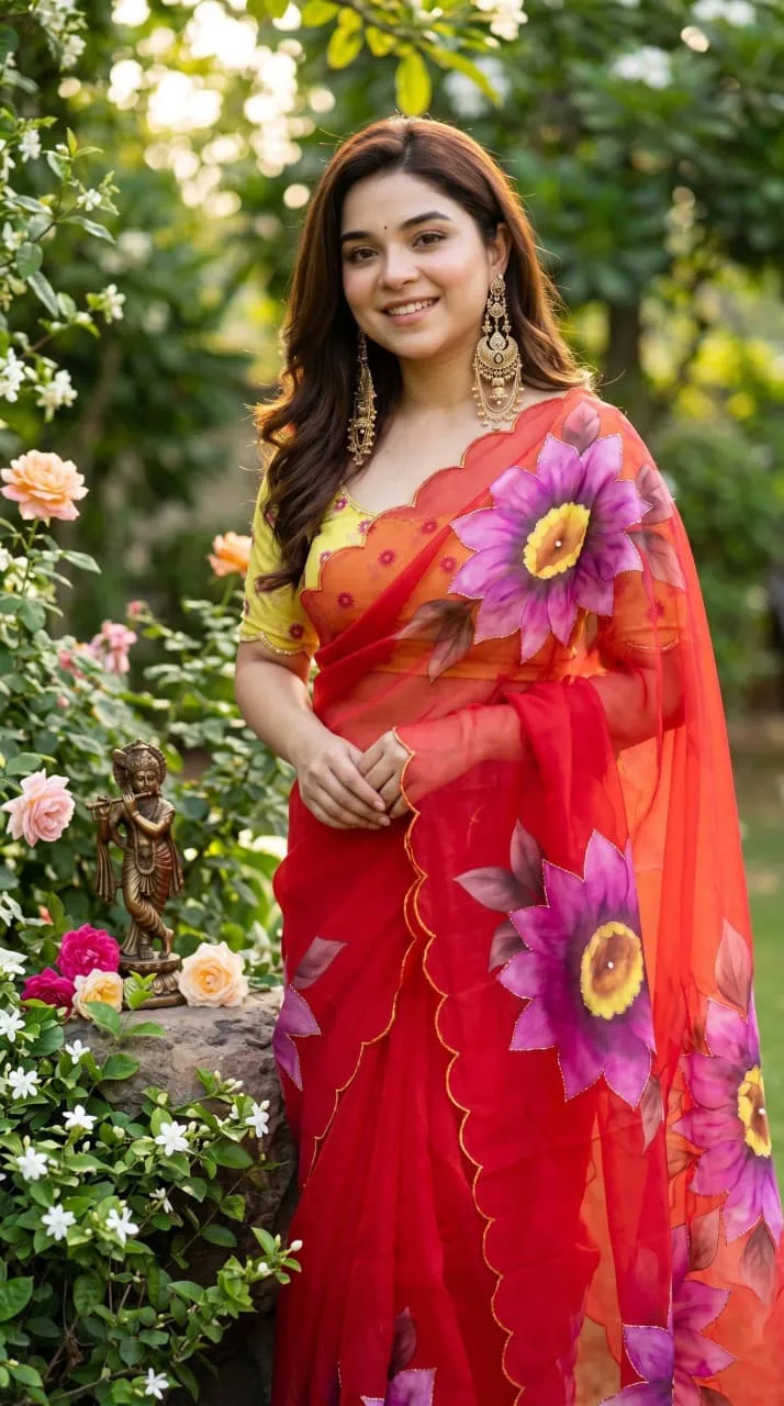 Red Soft Pure Georgette Handwork Saree