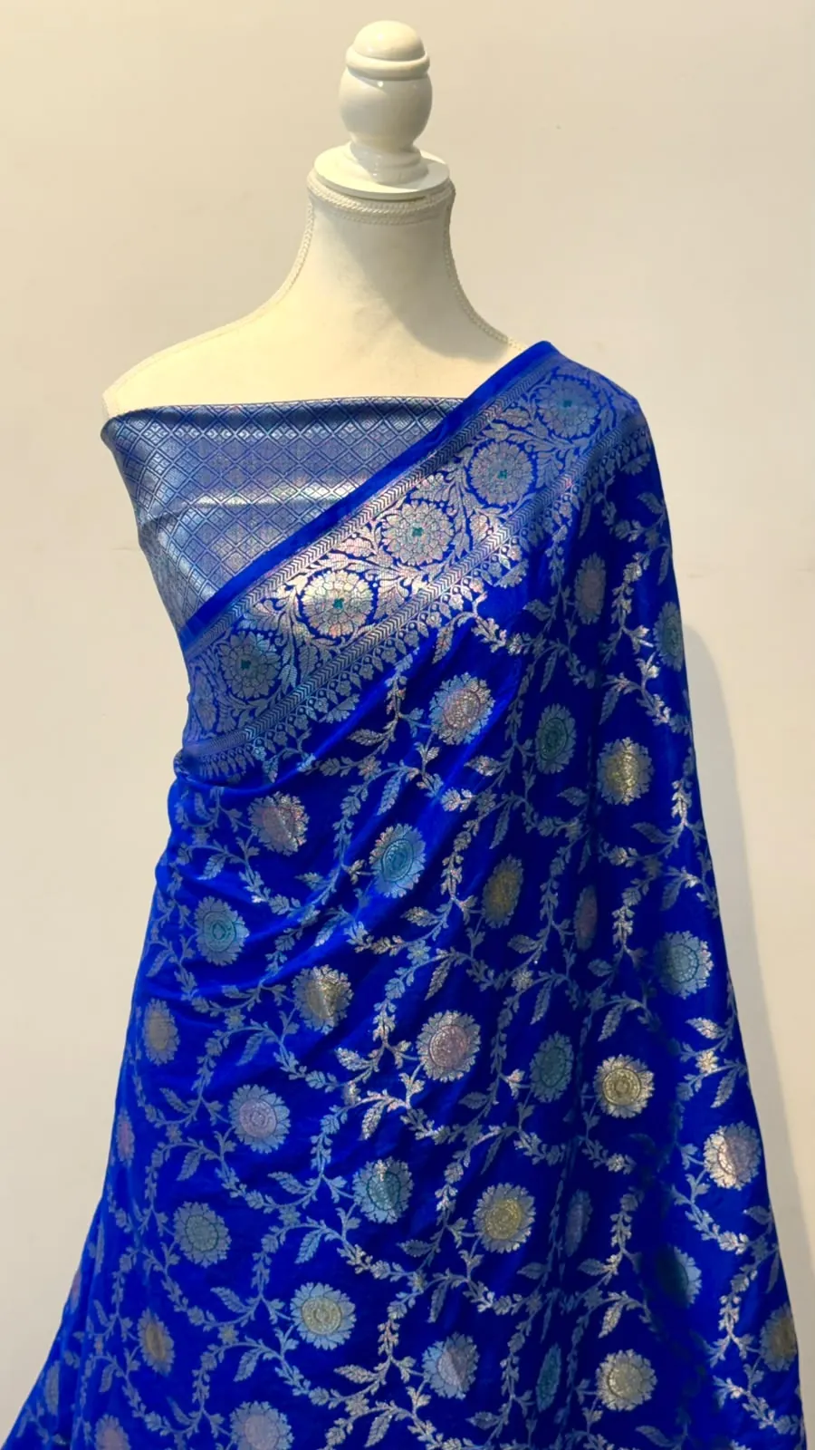 Royal Blue banarasi katan silk meenakari jaal saree