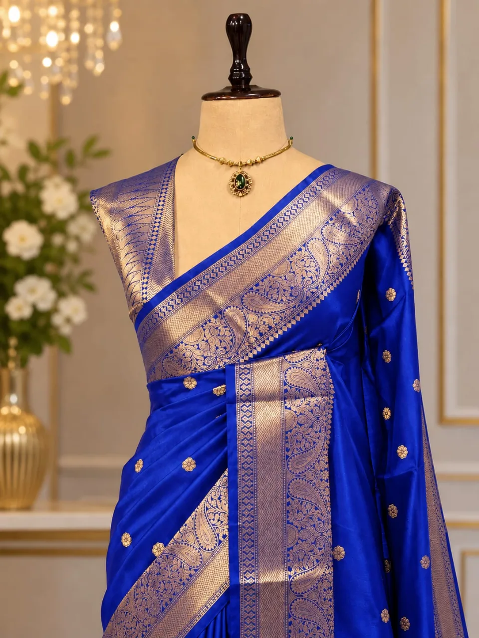 Royal Blue Party Wear Banarasi Saree