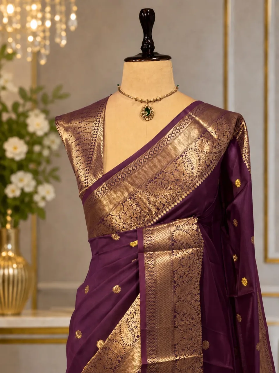 Royal Plum Party Wear Banarasi Saree
