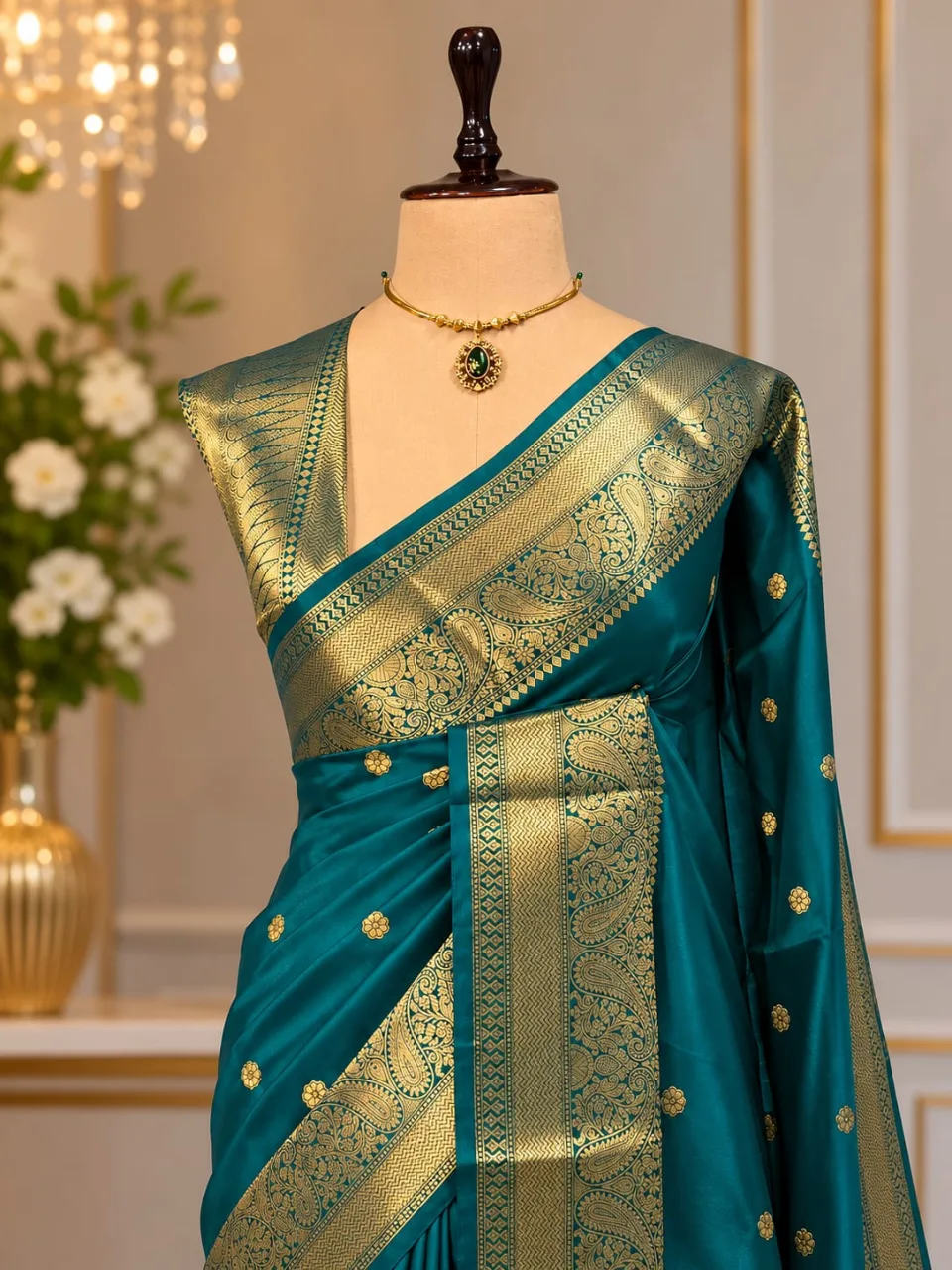 Teal Party Wear Banarasi Saree