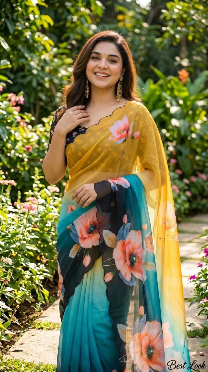 Teal Soft Pure Georgette Handwork Saree