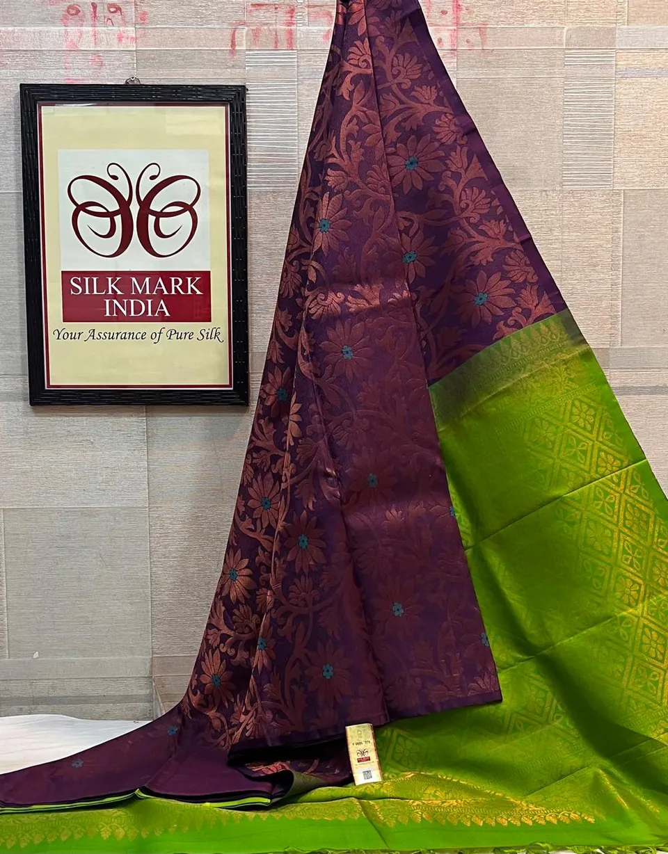 Wine & Parrot Green kanchipuram pure silk saree