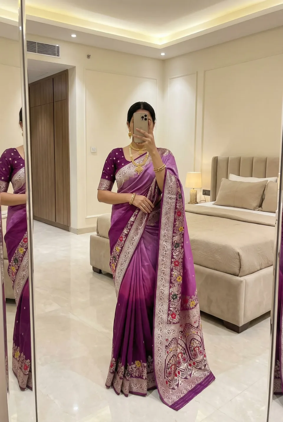Wine Viscose Dola Silk Saree